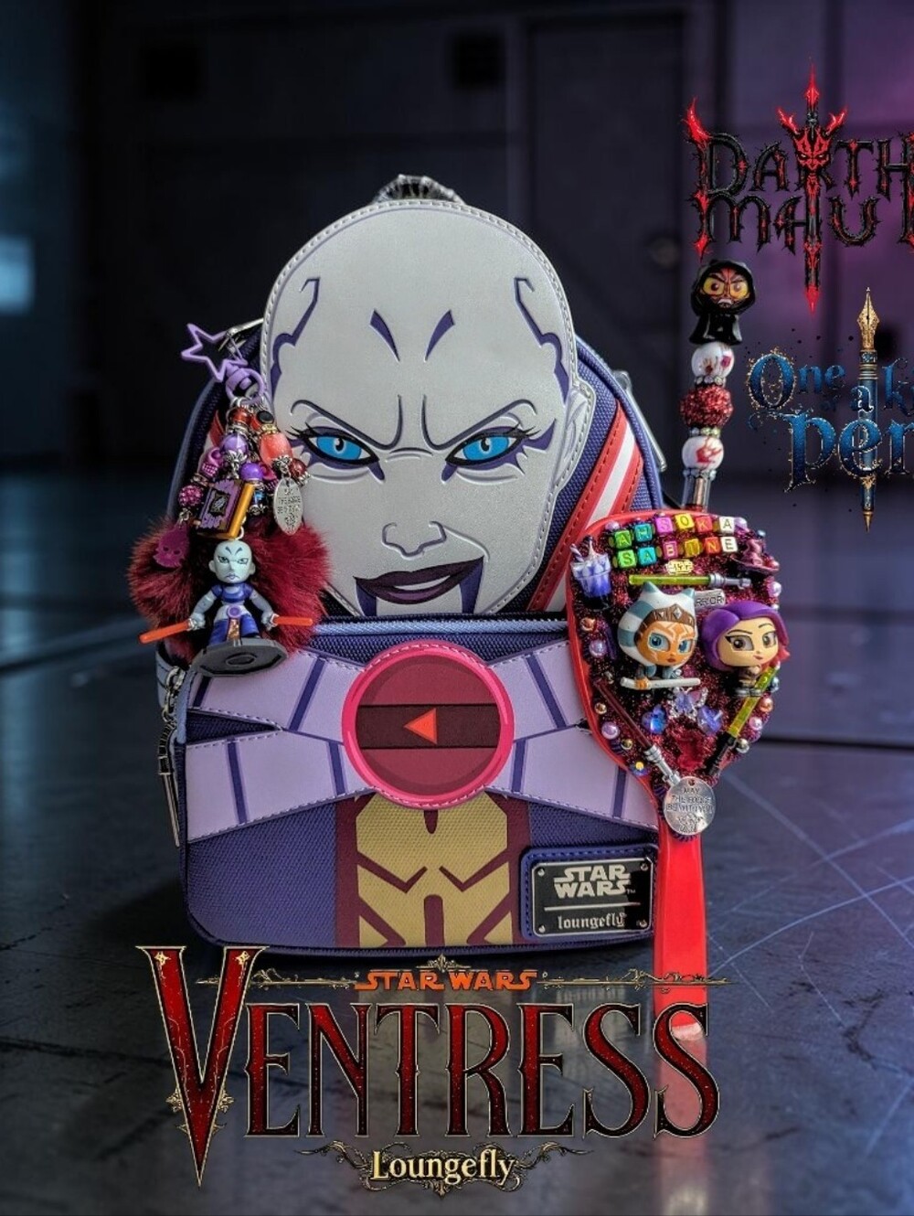 Loungefly Star Wars: The Clone Wars Asajj Ventress MiniBackpack,Charm,Mirror&Pen
